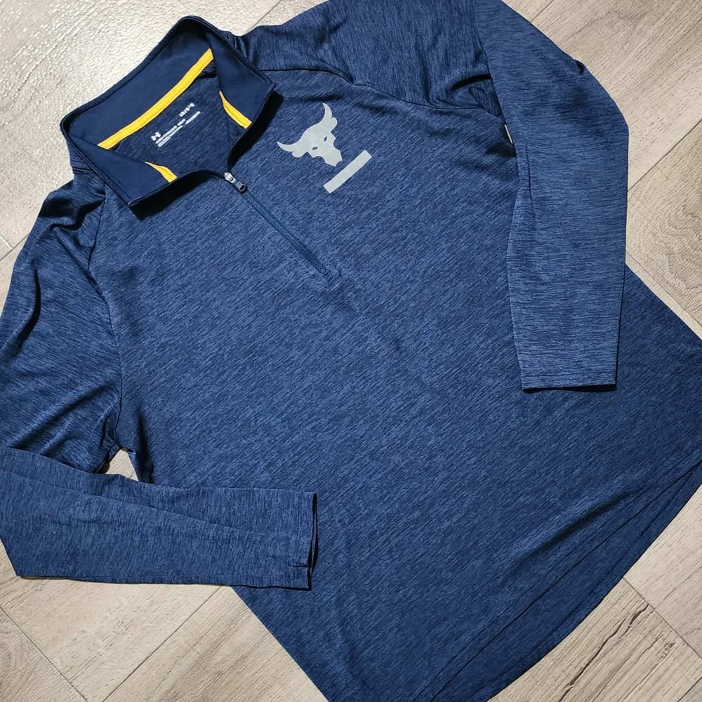 Under Armour Project Rock Mens Navy Blue Heathered Quarter Zip Pullover Large